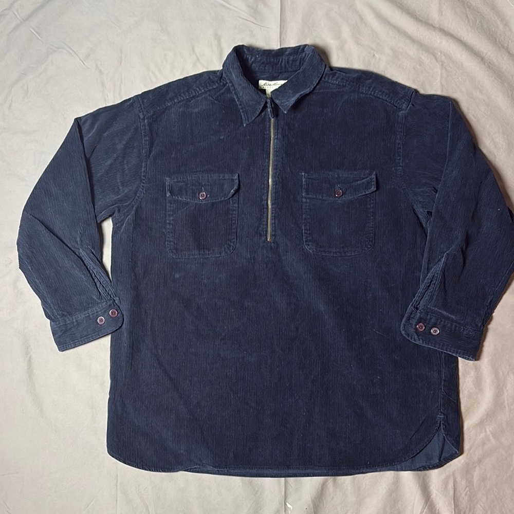 Eddie Bauer Navy Corduroy Half-Zip Pullover XL •‎ Retro Gorpcore